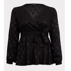 Torrid Black Jacquard Skull Surplice Babydoll Top